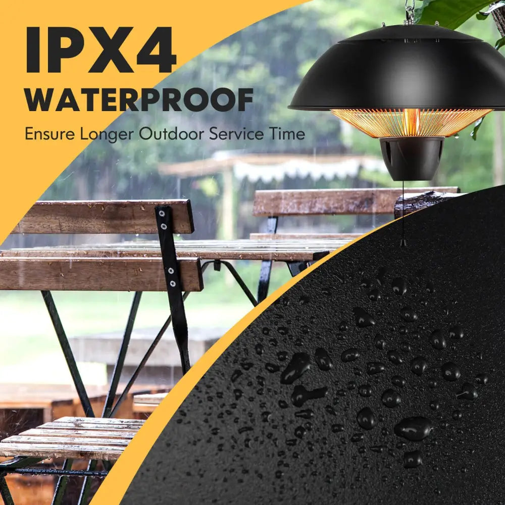 1500W Electric Patio Heater with IPX4 Waterproof - Black - Space Heaters