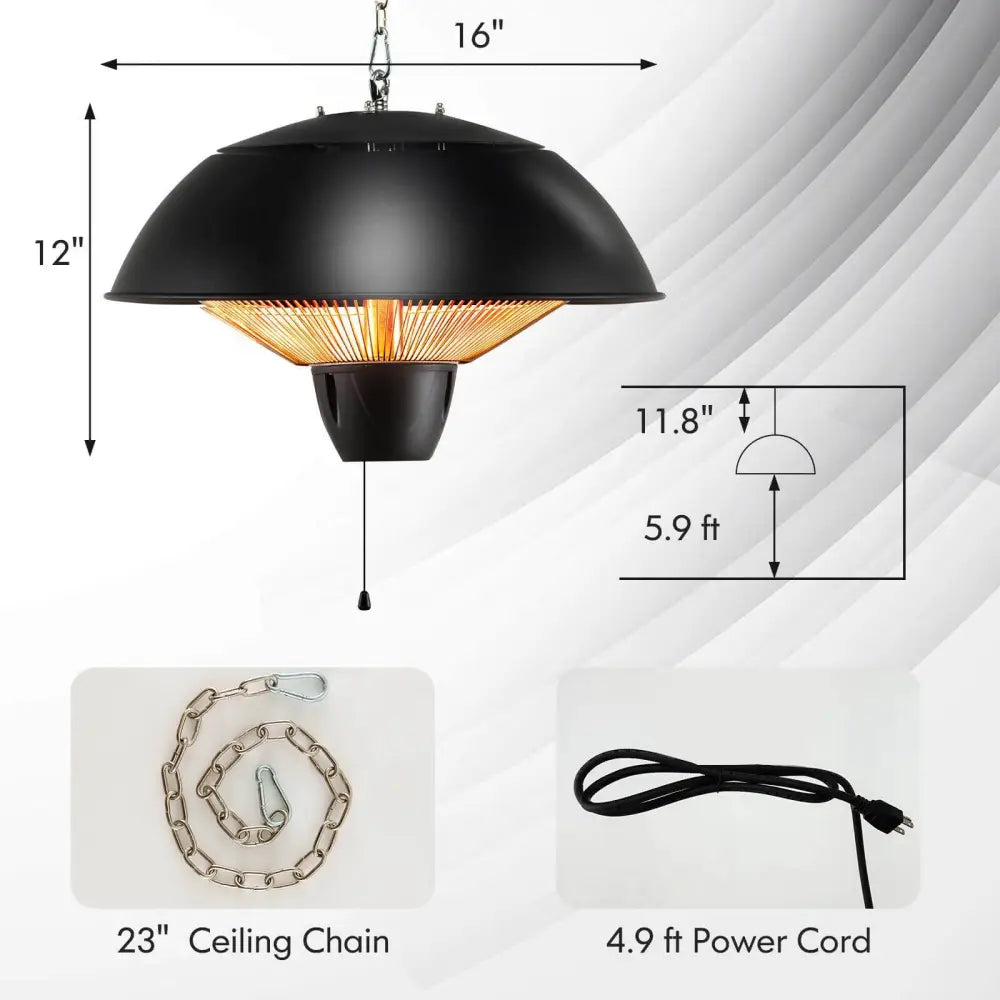 1500W Electric Patio Heater with IPX4 Waterproof - Black - Space Heaters
