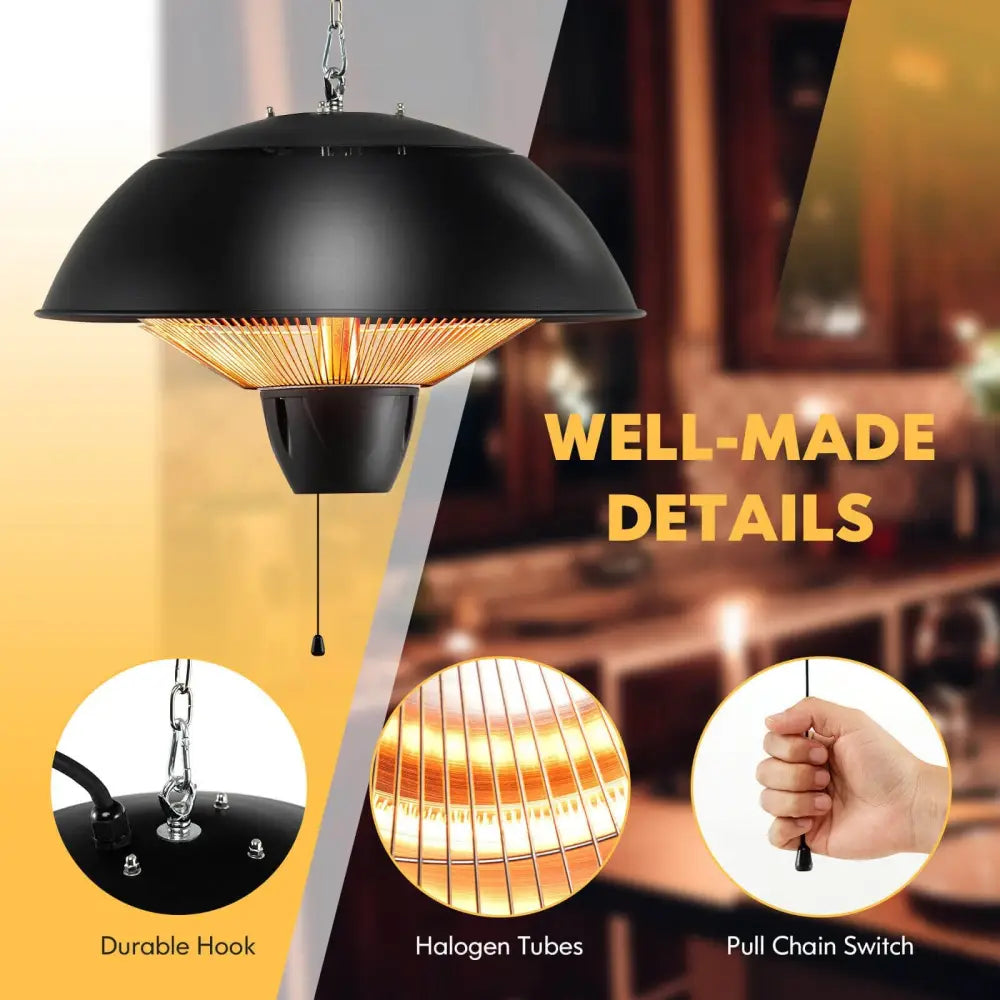 1500W Electric Patio Heater with IPX4 Waterproof - Black - Space Heaters