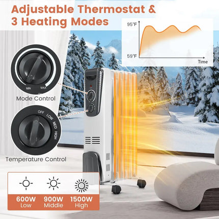 1500W Electric Space Heater with Adjustable Thermostat - Oasis Home Essentials