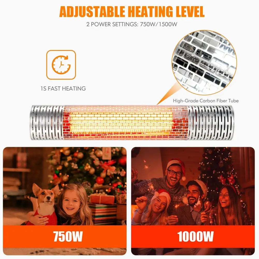 1500W Indoorand Outdoor Electric Heater with 2 Power Settings - Silver - Oasis Home Essentials