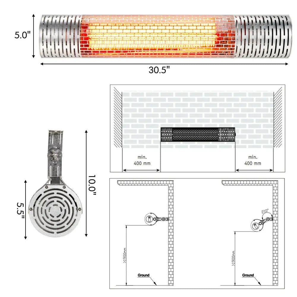 1500W Indoorand Outdoor Electric Heater with 2 Power Settings - Silver - Oasis Home Essentials
