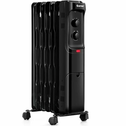 1500W Oil Filled Portable Radiator Space Heater with Adjustable Thermostat - Black - Oasis Home Essentials