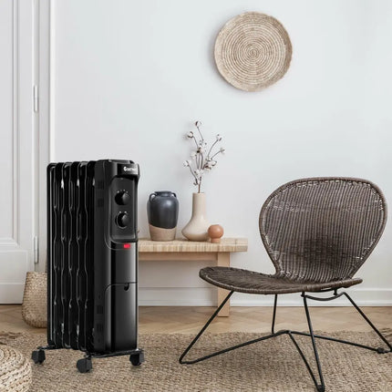 1500W Oil Filled Portable Radiator Space Heater with Adjustable Thermostat - Black - Oasis Home Essentials