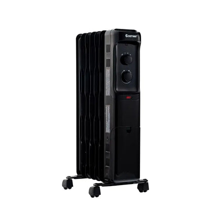 1500W Oil Filled Portable Radiator Space Heater with Adjustable Thermostat - Black - Oasis Home Essentials