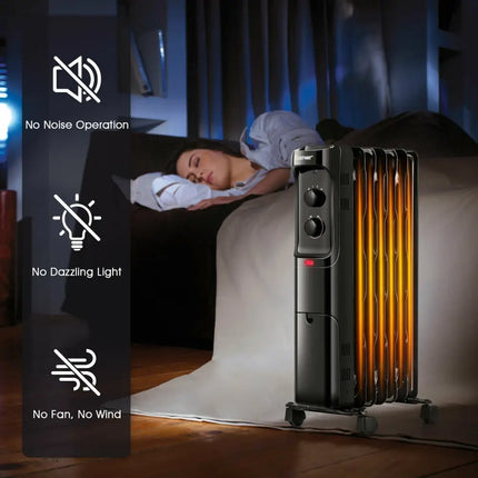 1500W Oil Filled Portable Radiator Space Heater with Adjustable Thermostat - Black - Oasis Home Essentials