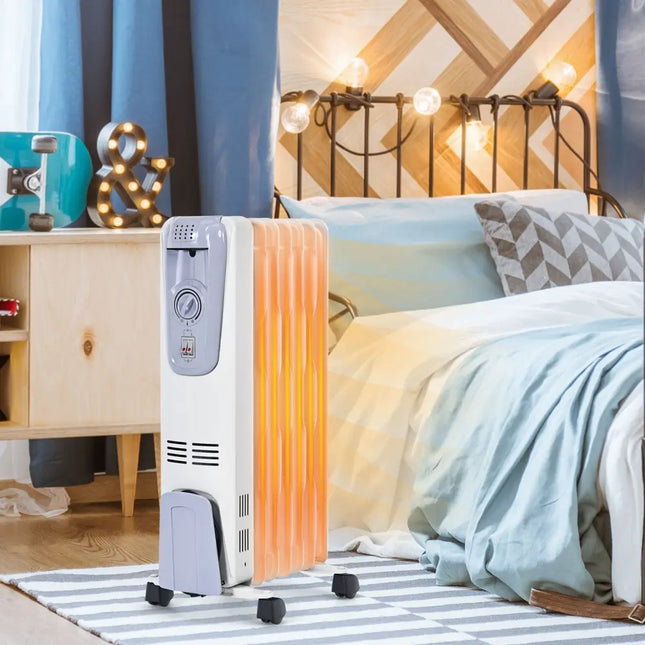 1500W Oil Filled Radiator with Thermostat and 4 Bottom Wheels - Oasis Home Essentials