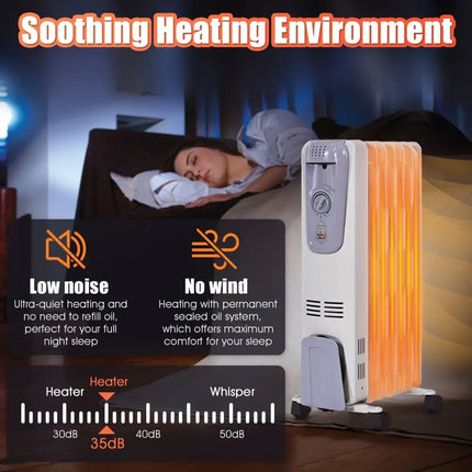 1500W Oil Filled Radiator with Thermostat and 4 Bottom Wheels - Oasis Home Essentials