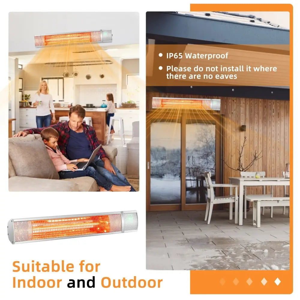 1500W Outdoor Electric Patio Heater with Remote Control - Silver - Oasis Home Essentials