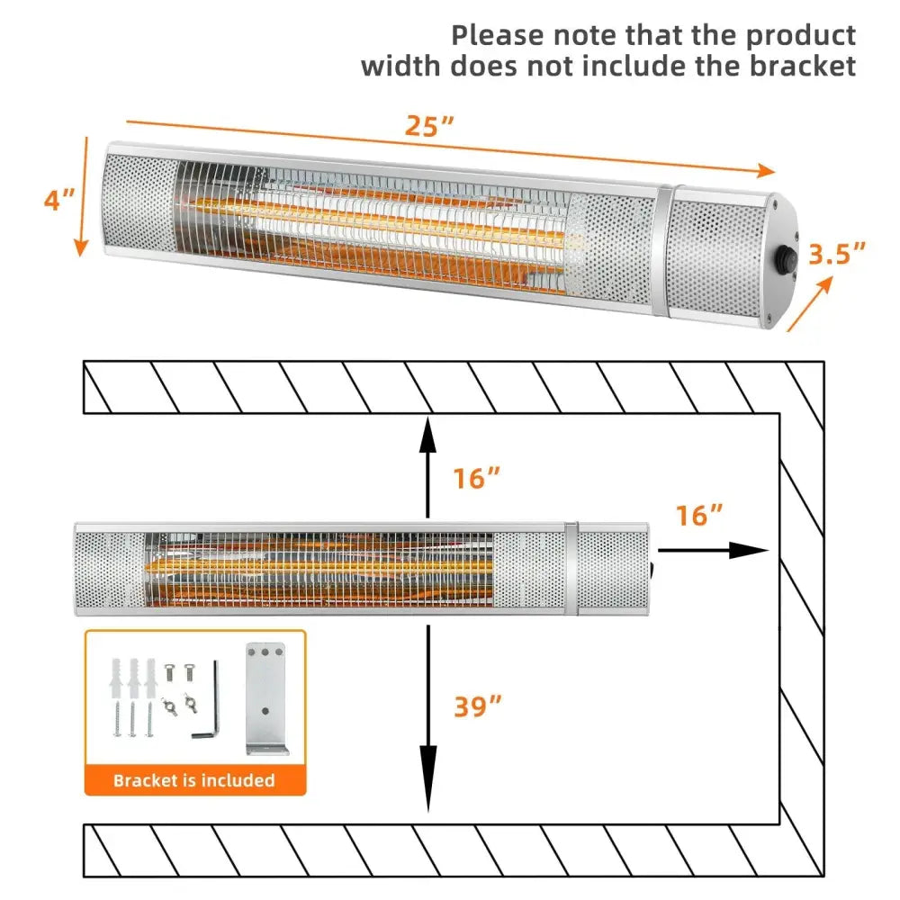1500W Outdoor Electric Patio Heater with Remote Control - Silver - Oasis Home Essentials