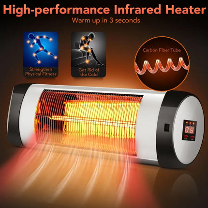 1500W Wall - Mounted Electric Heater Patio Infrared Heater with Remote Control - Oasis Home Essentials