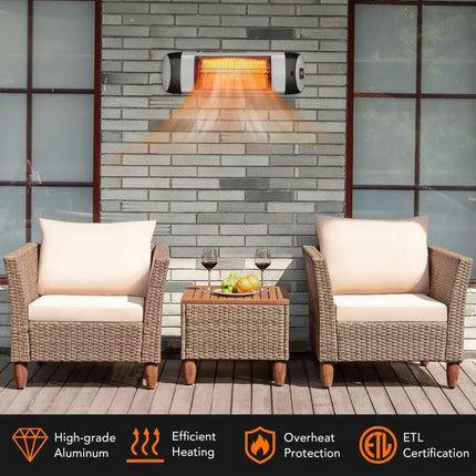 1500W Wall - Mounted Electric Heater Patio Infrared Heater with Remote Control - Oasis Home Essentials