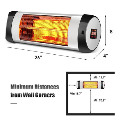 1500W Wall - Mounted Electric Heater Patio Infrared Heater with Remote Control - Oasis Home Essentials