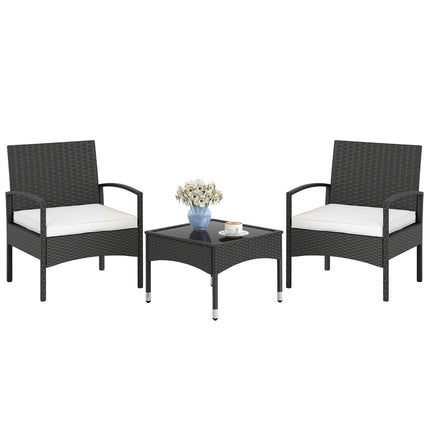 3-Piece Patio Furniture Set Rattan Bistro Chairs with Table-Beige