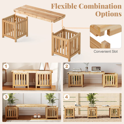 Patio Wooden Bench with Planter 2 Person Patio Bench-Natural