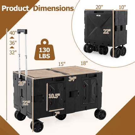 Large Foldable Utility Cart with 2-Tier Storage Crates and Telescoping Handle-Black