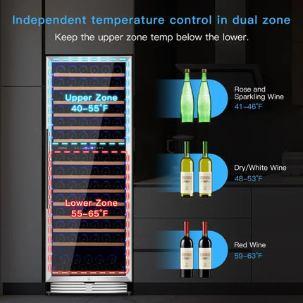 154 - Bottle Freestanding Wine Cooler Refrigerator Dual Zone Wine Cellar with Dual Temperature Control - Silver - Oasis Home Essentials