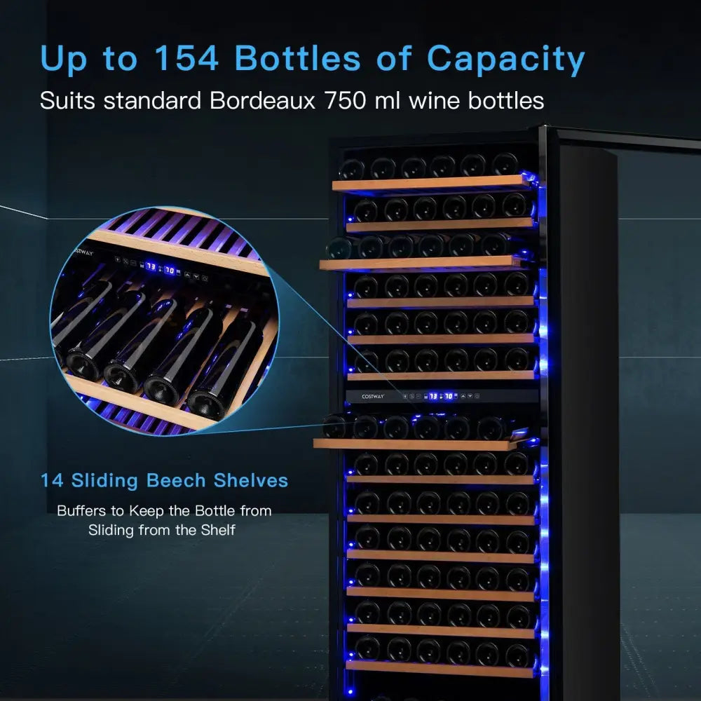 154 - Bottle Freestanding Wine Cooler Refrigerator Dual Zone Wine Cellar with Dual Temperature Control - Silver - Oasis Home Essentials