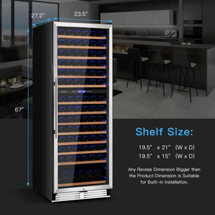 154 - Bottle Freestanding Wine Cooler Refrigerator Dual Zone Wine Cellar with Dual Temperature Control - Silver - Oasis Home Essentials