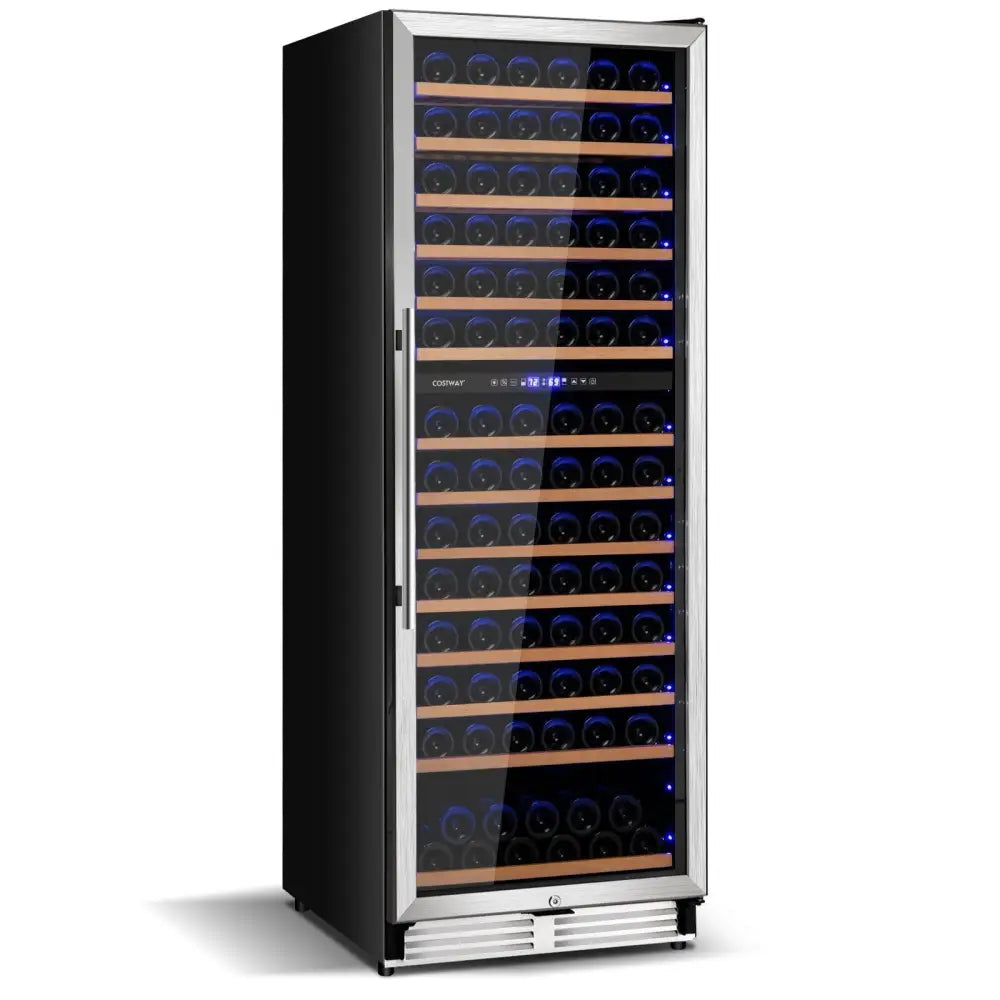 154 - Bottle Freestanding Wine Cooler Refrigerator Dual Zone Wine Cellar with Dual Temperature Control - Silver - Oasis Home Essentials