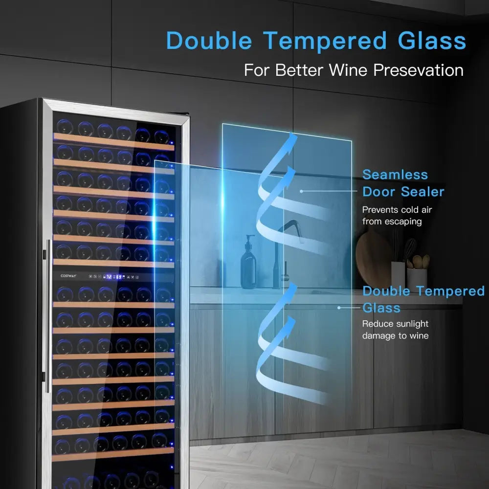 154 - Bottle Freestanding Wine Cooler Refrigerator Dual Zone Wine Cellar with Dual Temperature Control - Silver - Oasis Home Essentials