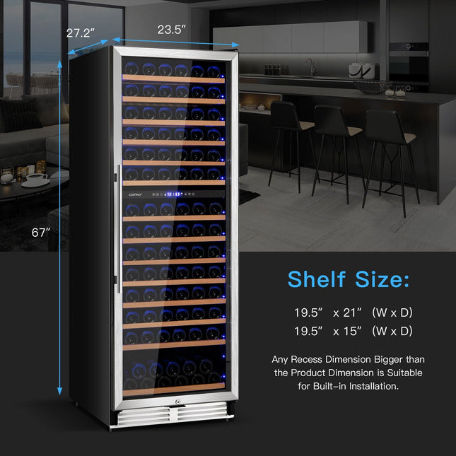 154 - Bottle Freestanding Wine Cooler Refrigerator Dual Zone Wine Cellar with Dual Temperature Control - Silver - Oasis Home Essentials