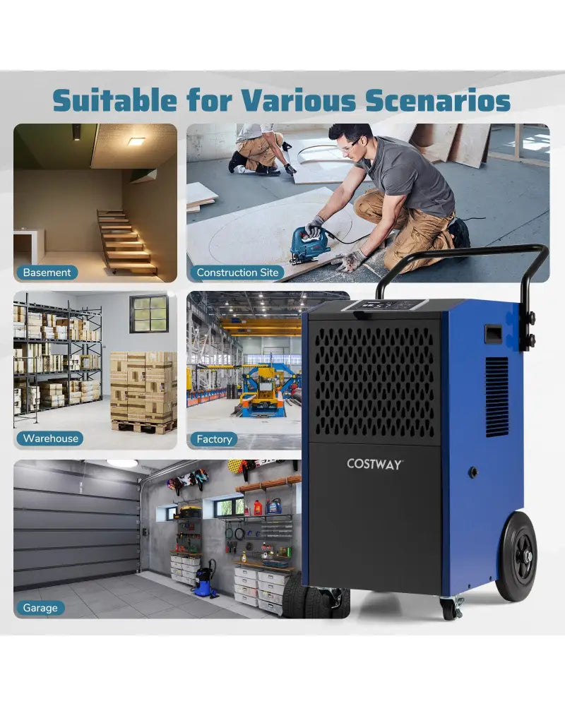 154 Pints Commercial Dehumidifier with Pump and Drain Hoses-Blue - Blue - Dehumidifiers