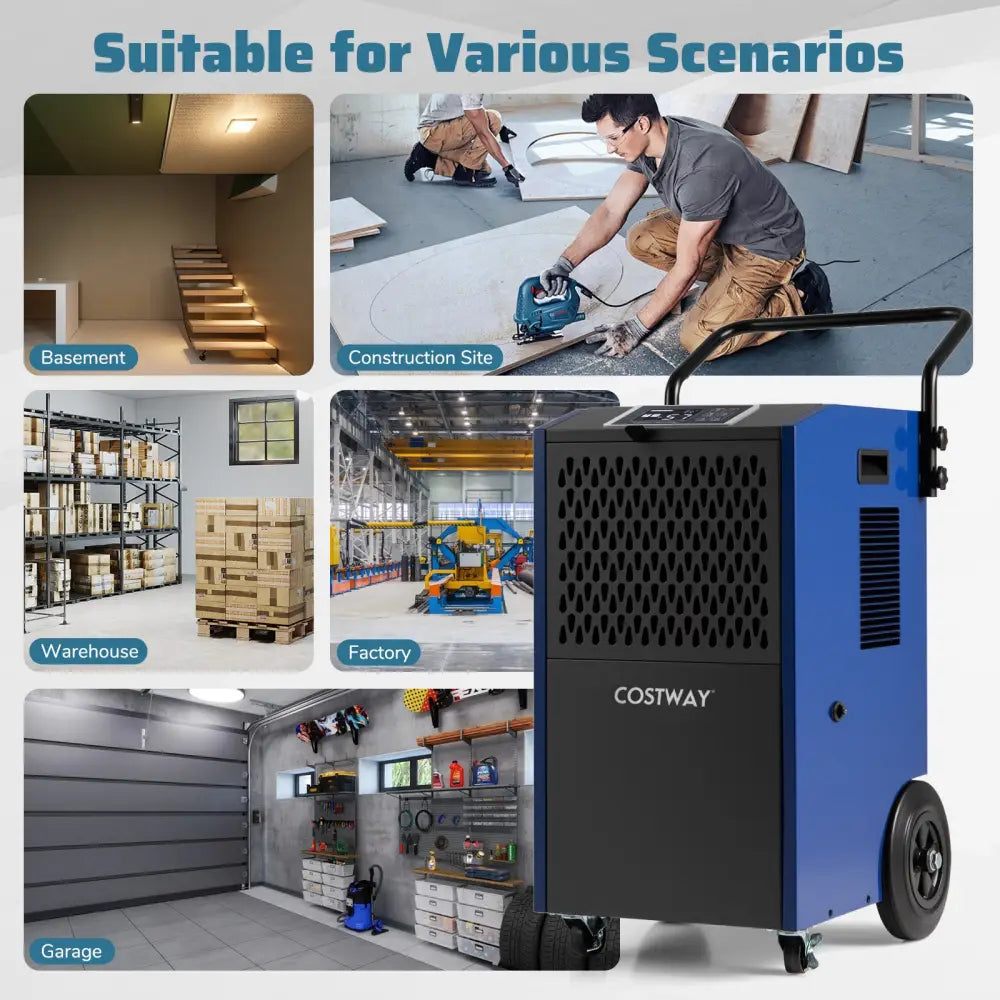 154 Pints Commercial Dehumidifier with Pump and Drain Hoses-Blue - Blue - Dehumidifiers