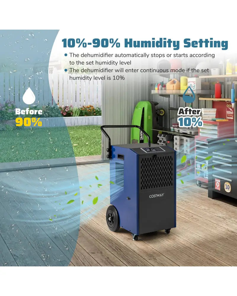 154 Pints Commercial Dehumidifier with Pump and Drain Hoses-Blue - Blue - Dehumidifiers