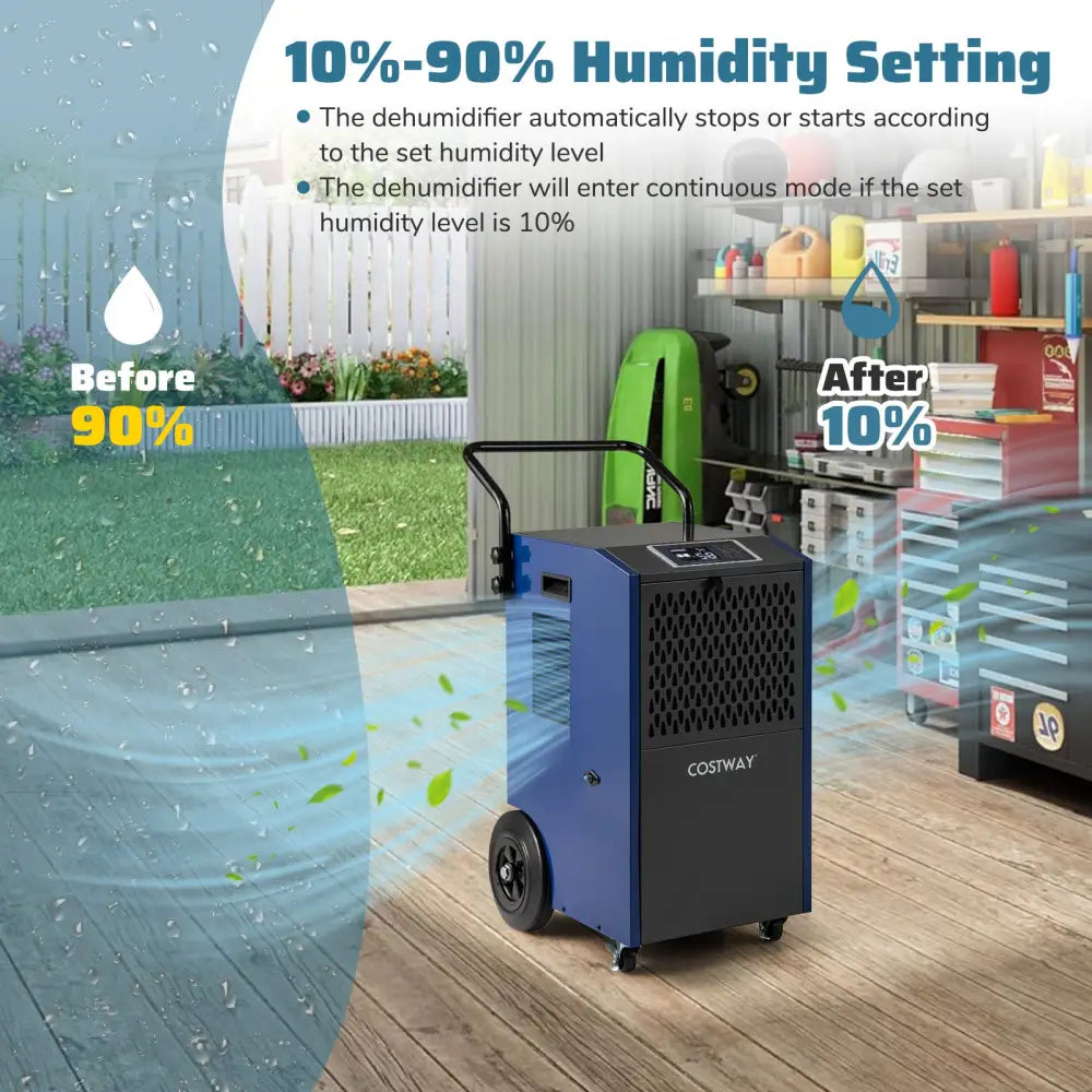 154 Pints Commercial Dehumidifier with Pump and Drain Hoses-Blue - Blue - Dehumidifiers