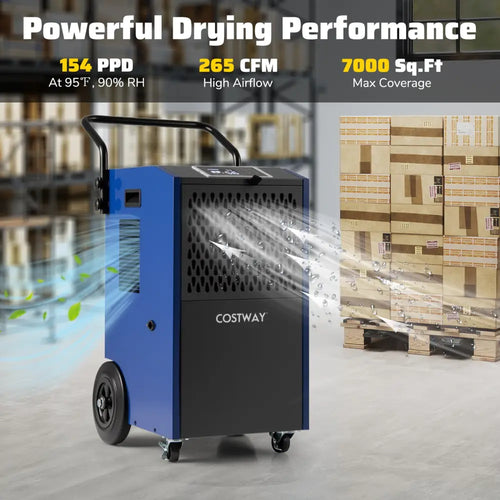 154 Pints Commercial Dehumidifier with Pump and Drain Hoses-Blue - Blue - Dehumidifiers