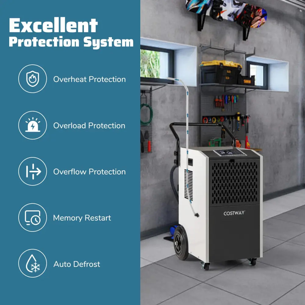 154 Pints Commercial Dehumidifier with Pump and Drain Hoses-White - White - Dehumidifiers