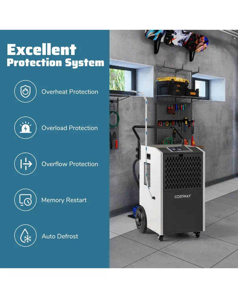 154 Pints Commercial Dehumidifier with Pump and Drain Hoses-White - White - Dehumidifiers