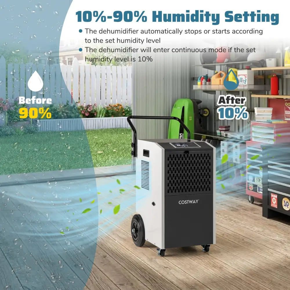 154 Pints Commercial Dehumidifier with Pump and Drain Hoses-White - White - Dehumidifiers
