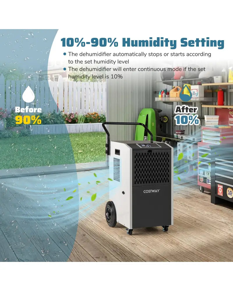 154 Pints Commercial Dehumidifier with Pump and Drain Hoses-White - White - Dehumidifiers