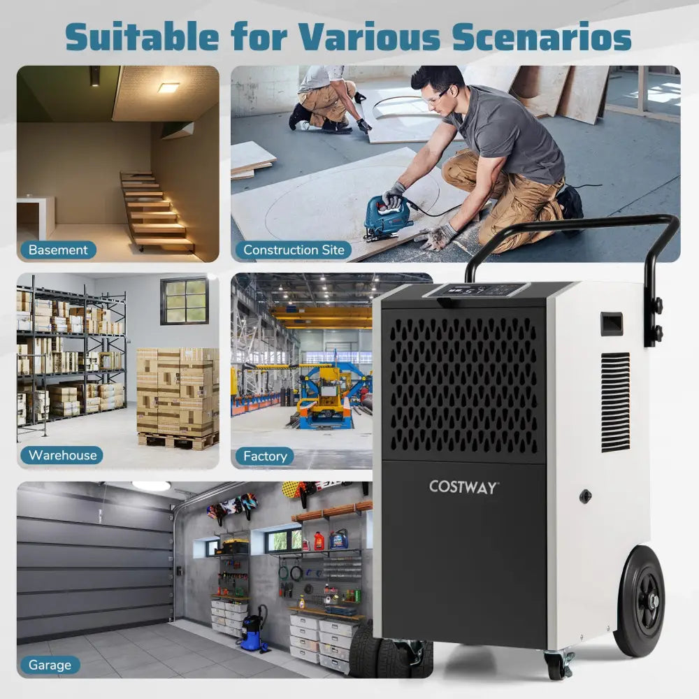 154 Pints Commercial Dehumidifier with Pump and Drain Hoses-White - White - Dehumidifiers