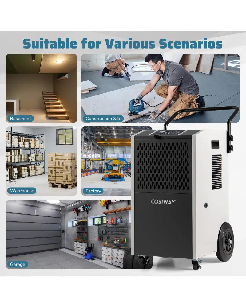 154 Pints Commercial Dehumidifier with Pump and Drain Hoses-White - White - Dehumidifiers