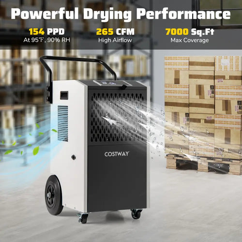 154 Pints Commercial Dehumidifier with Pump and Drain Hoses-White - White - Dehumidifiers