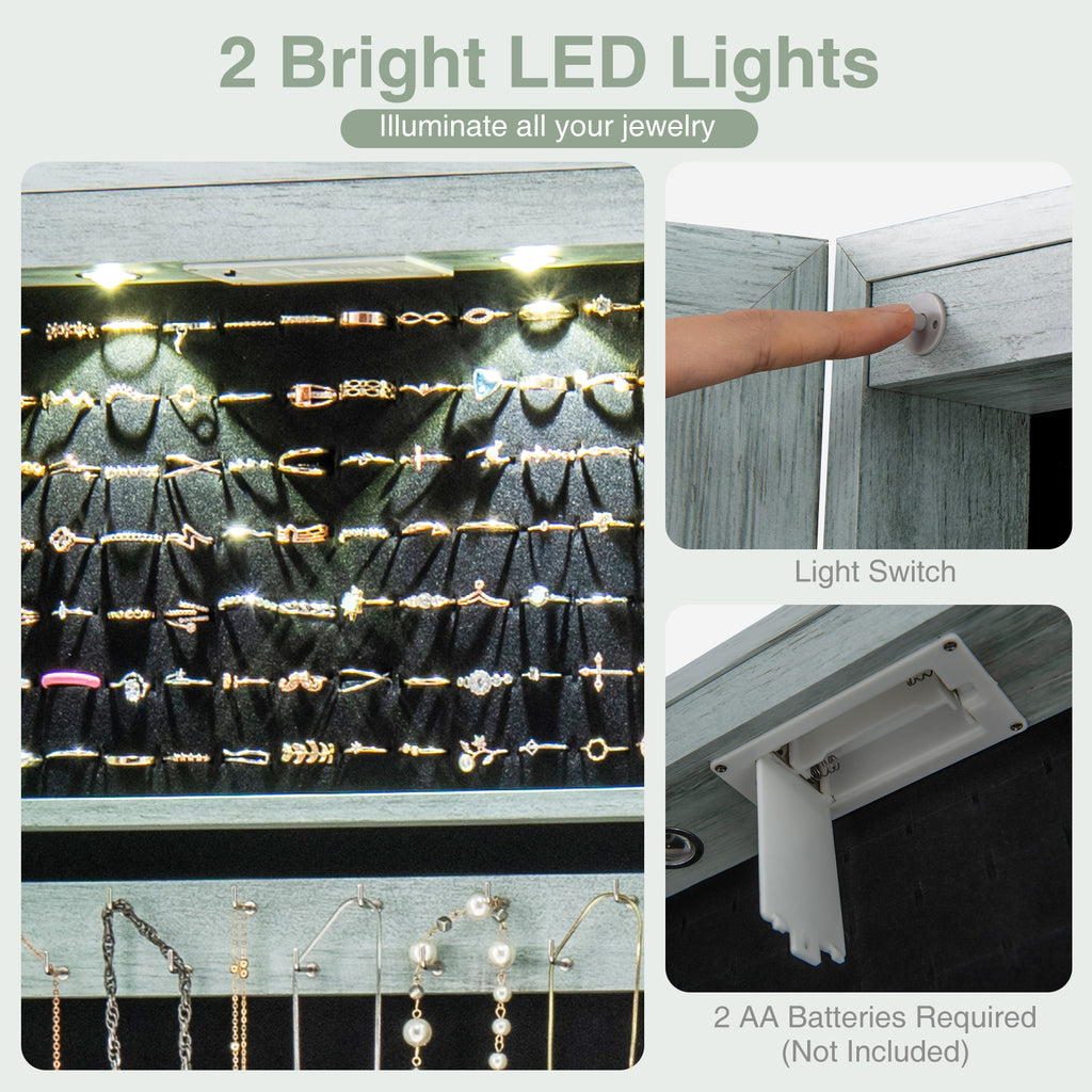 Wall and Door Mounted Mirrored Jewelry Cabinet with Lights-Navy