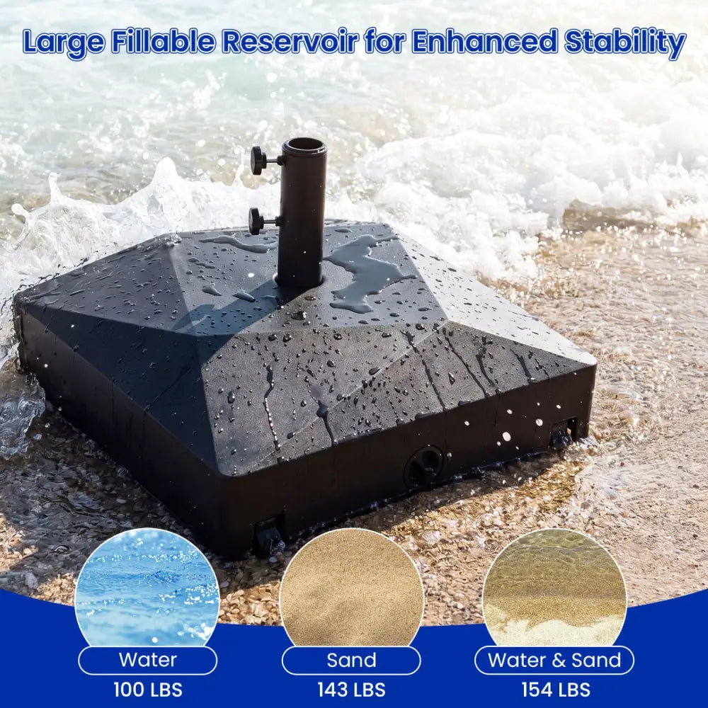 154lbs Mobile Fillable Patio Umbrella Base with 4 Wheels - Outdoor Umbrella Bases