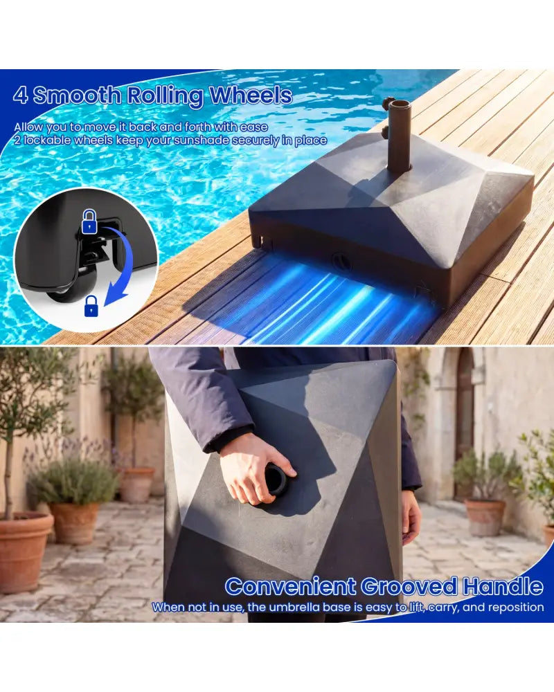 154lbs Mobile Fillable Patio Umbrella Base with 4 Wheels - Outdoor Umbrella Bases