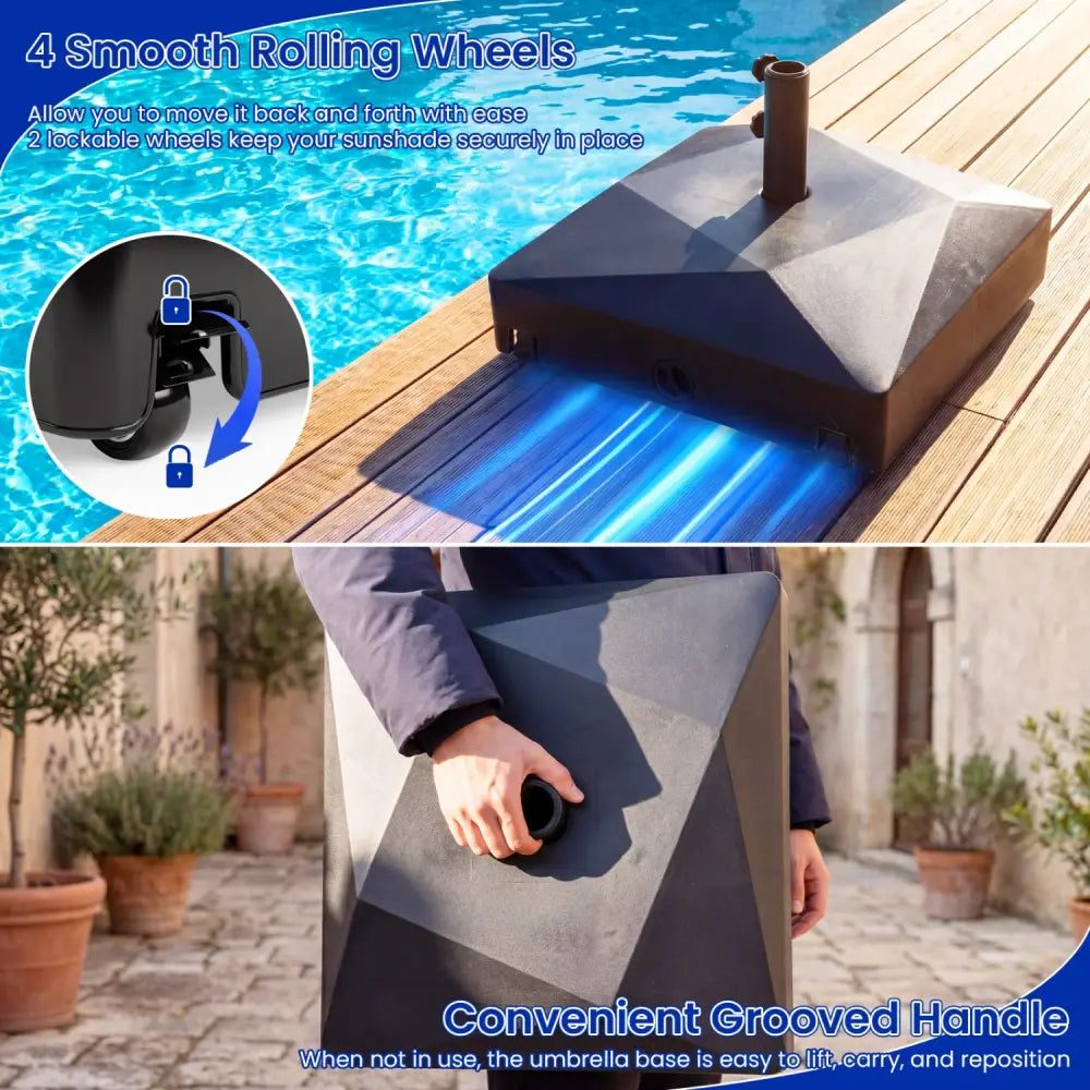 154lbs Mobile Fillable Patio Umbrella Base with 4 Wheels - Outdoor Umbrella Bases