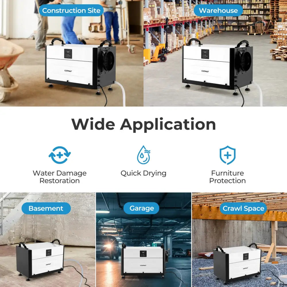 155 Pint Crawl Space Dehumidifier with 3 Modes and 24H Time-White - White - Dehumidifiers