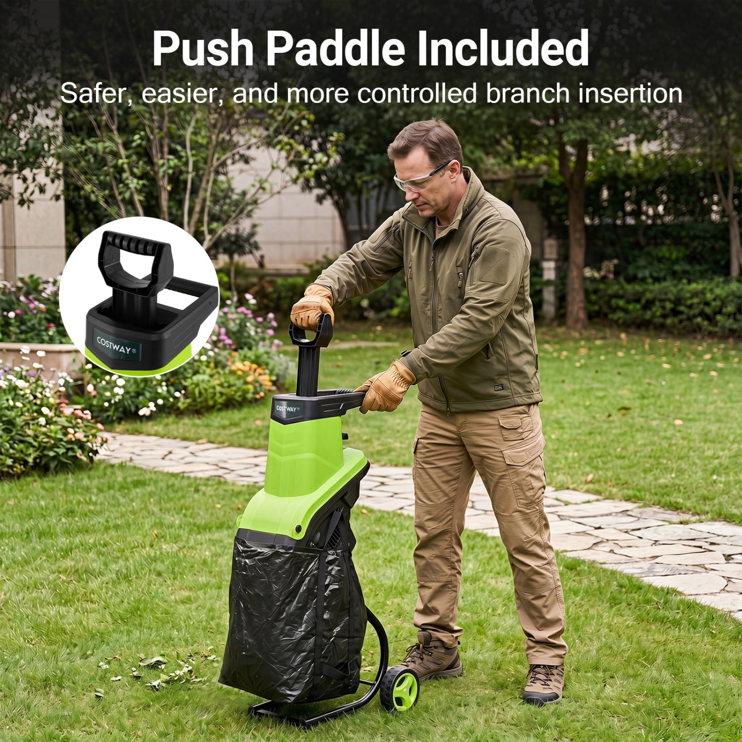 15-Amp Electric Wood Chipper Shredder Mulcher 1.8 Inch Max Cutting Diameter-Green
