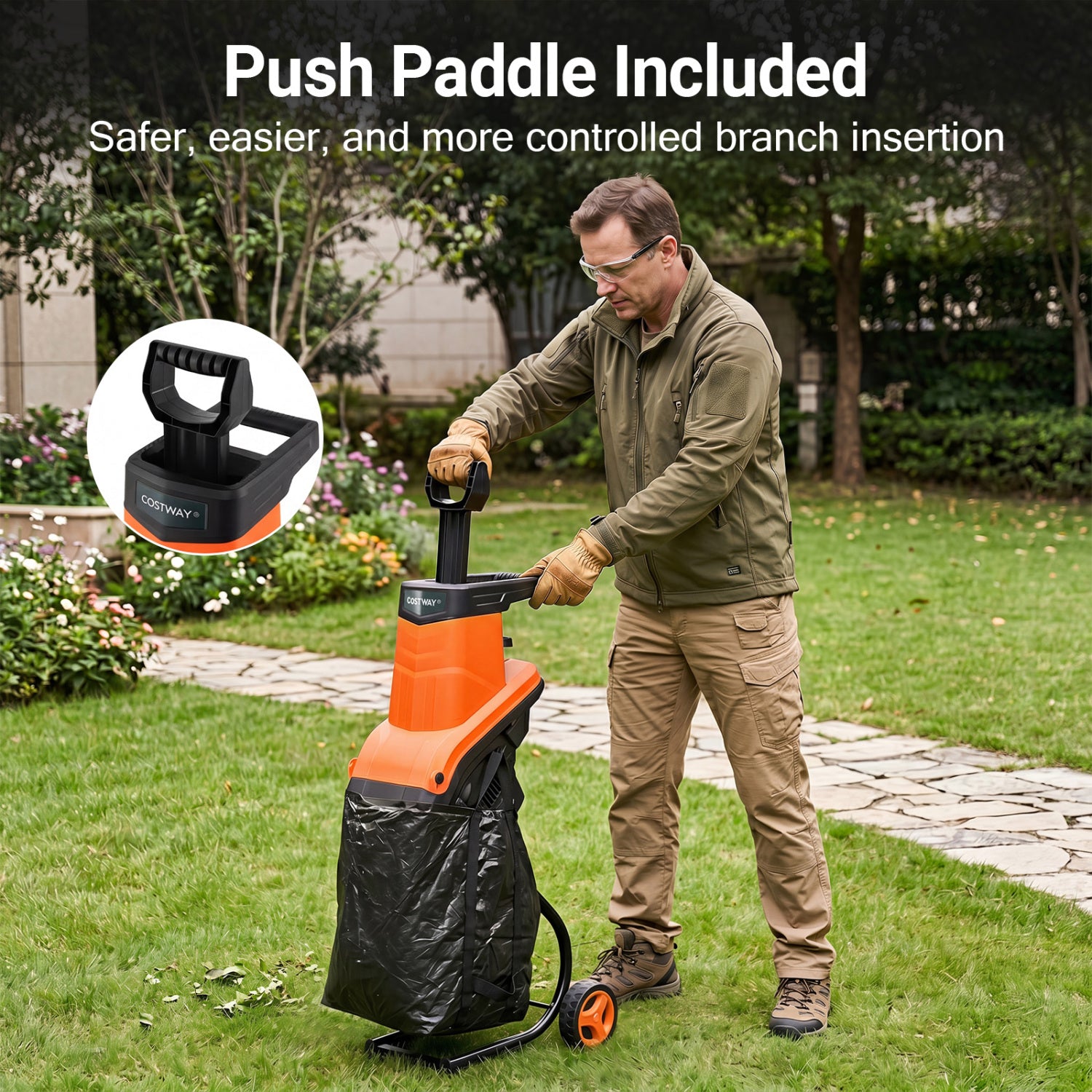15-Amp Electric Wood Chipper Shredder Mulcher with 1.8 Inch Max Cutting Diameter-Orange
