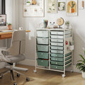 15-Drawer Rolling Storage Cart with Metal Tabletop and Pegboard-Green