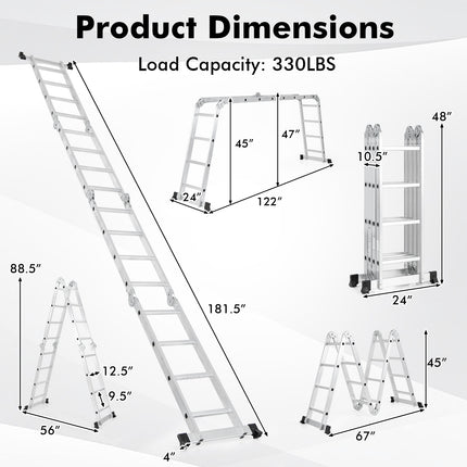 15 Feet Folding Aluminum Ladder with Safe Locking Hinge