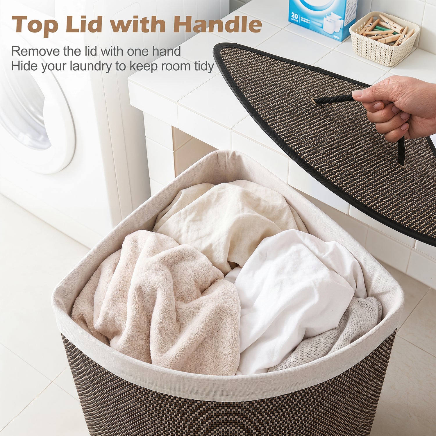 15 Gal Capacity Bamboo Laundry Hamper with Removable Liner-Black
