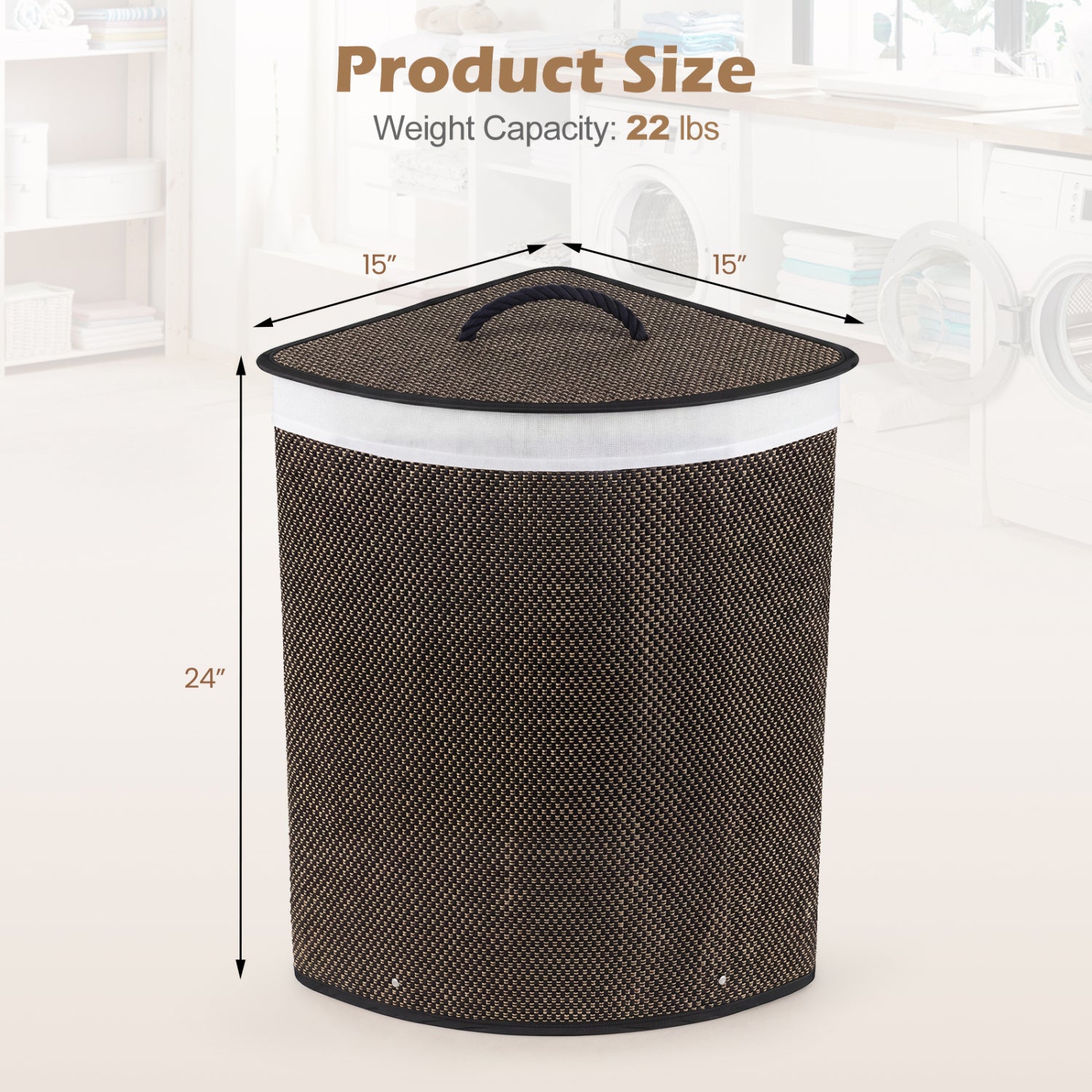 15 Gal Capacity Bamboo Laundry Hamper with Removable Liner-Black