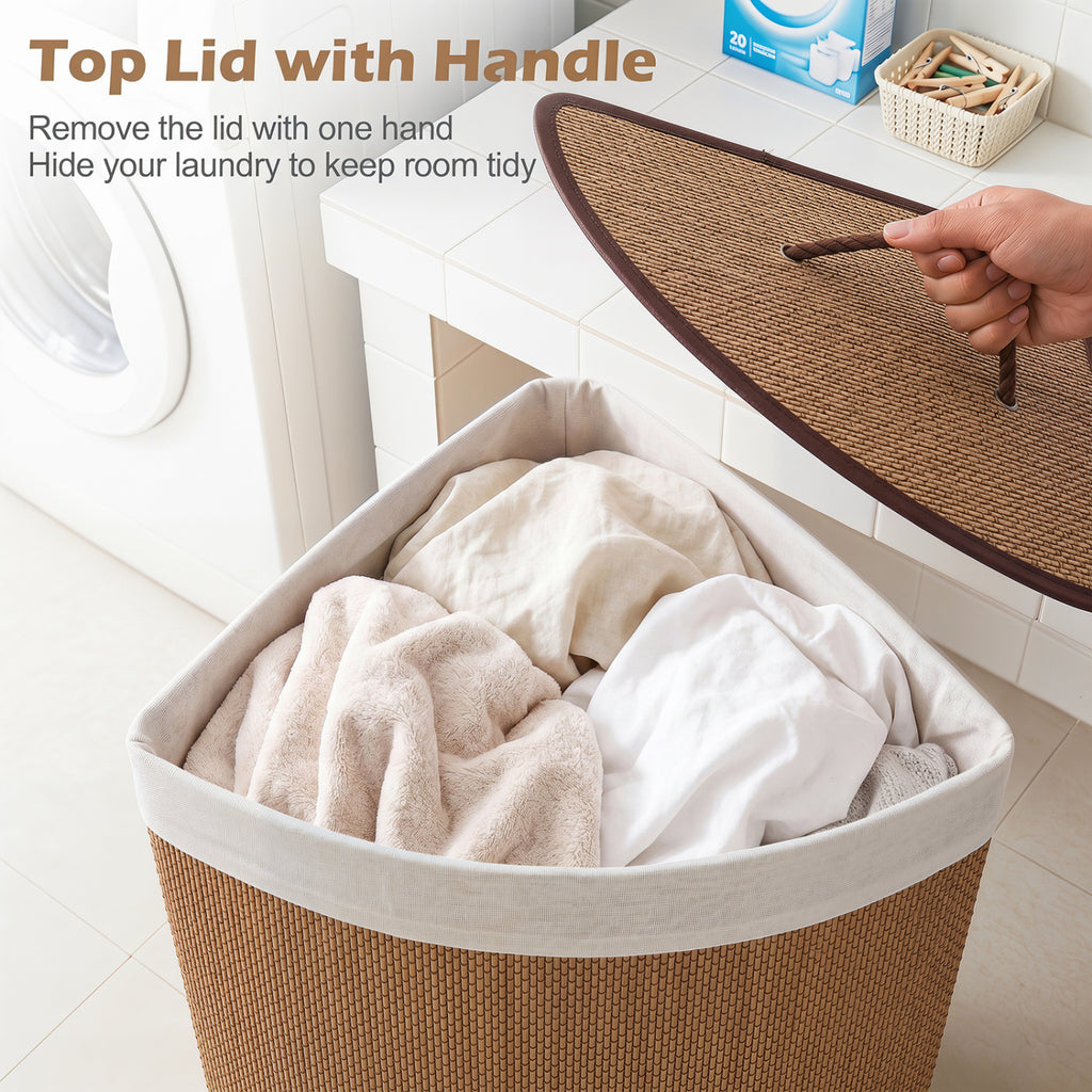 15 Gal Capacity Bamboo Laundry Hamper with Removable Liner-Brown